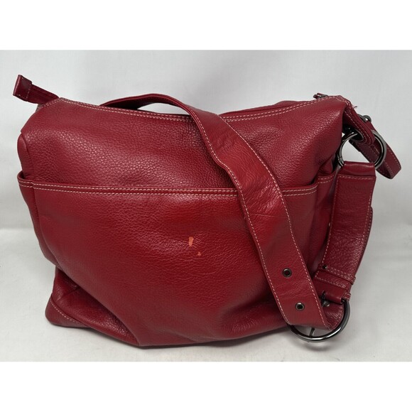 OiOi Diaper Bag Pompeian Red Leather Two Pocket Hobo Quality Made Few Flaws - Picture 5 of 13